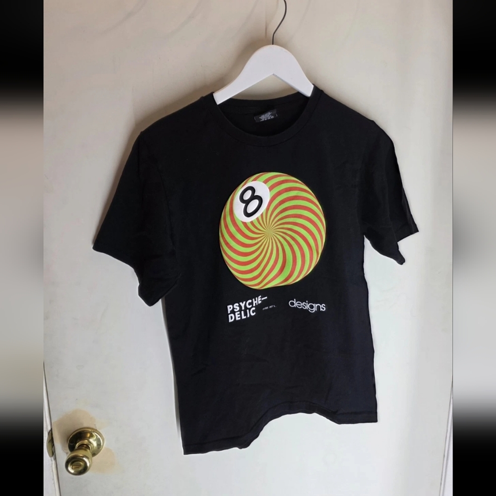 STUSSY DIZZY 8 BALL SHORT SLEEVE TEE BLACK SMALL